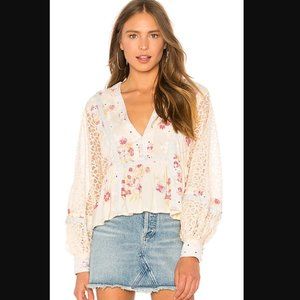 Free People Floral Lace Blouse in Cream and Pink
